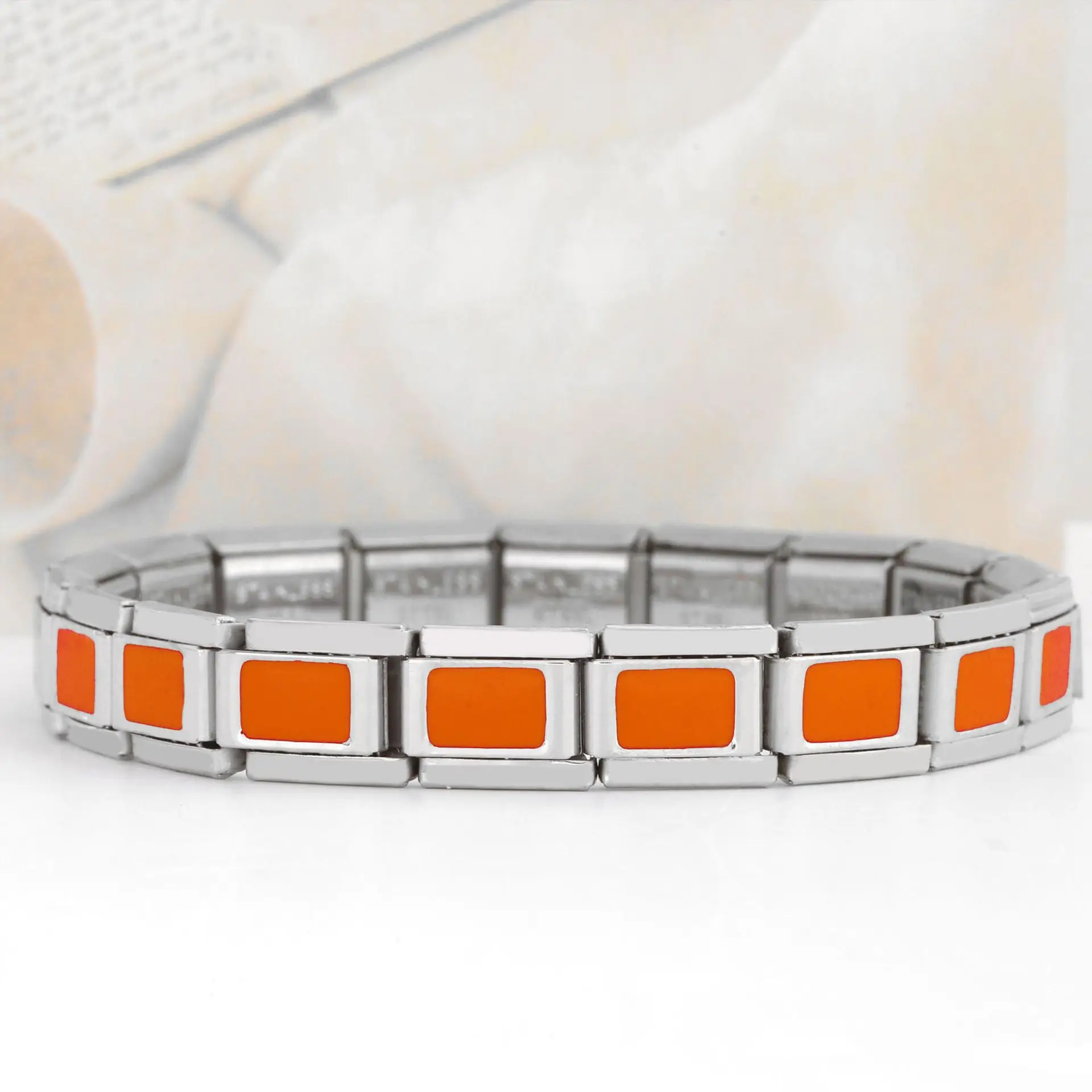 Hot selling daisy fashion 18 section rectangular colored Italian elastic chain suitable 9mm bracelet stainless steel decoration