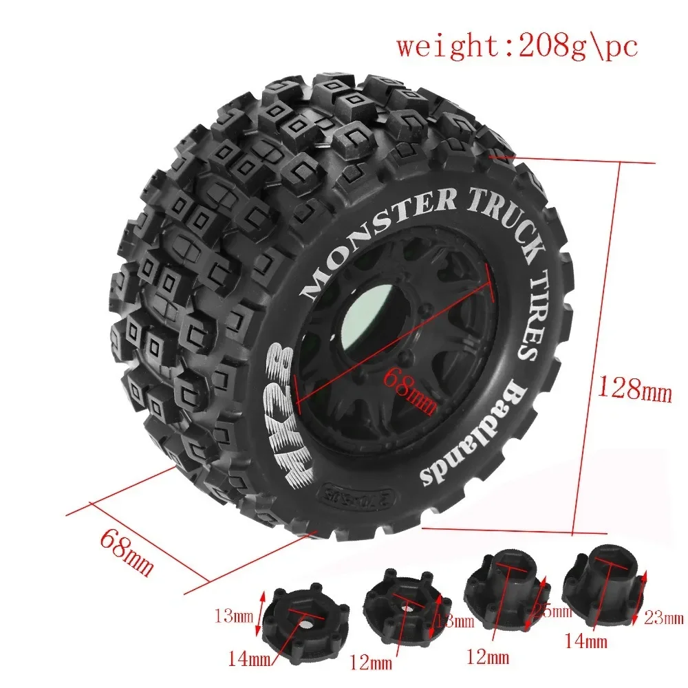 4 szt. opon 128mm 1/10 Monster Stunt Truck, 12mm i 14mm Hex do TRXS MAXX ARRMA Granite KRATON Outcast Tamiya Losi Redcat