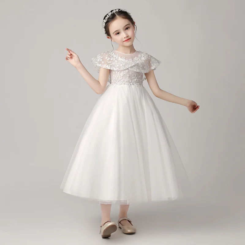 Kids Fluffy Flower Girl Dress Lace Embroidered Wedding Princess Dress Victorian Host Performance Costume Skirt Evening Dresses