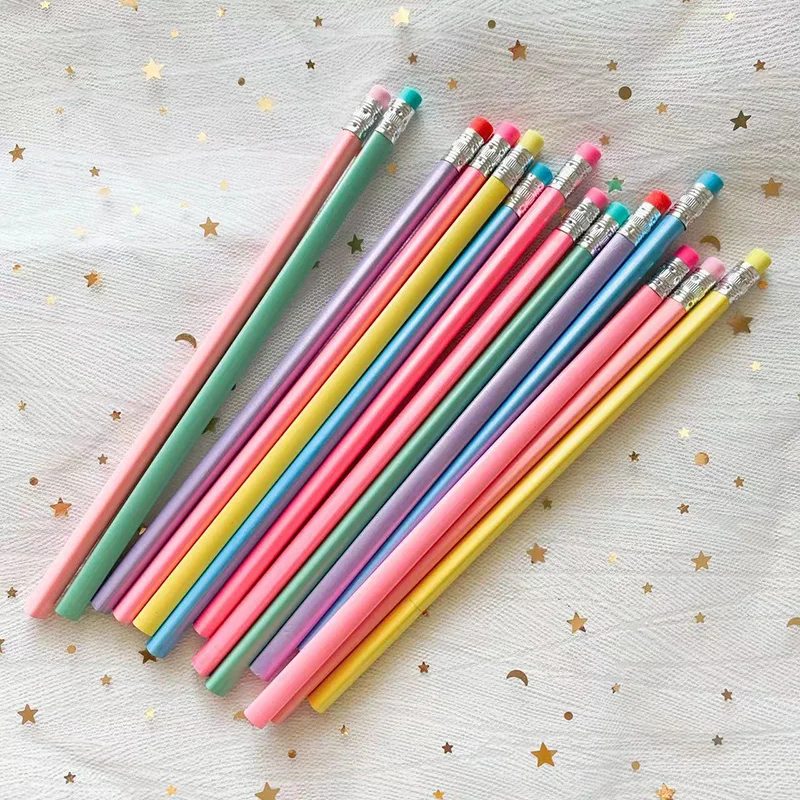 10pcs Kawaii Macaron colors Wood Pencil kids Drawing Pencil School items Cute Stationery Wooden pencils Stationary No logo