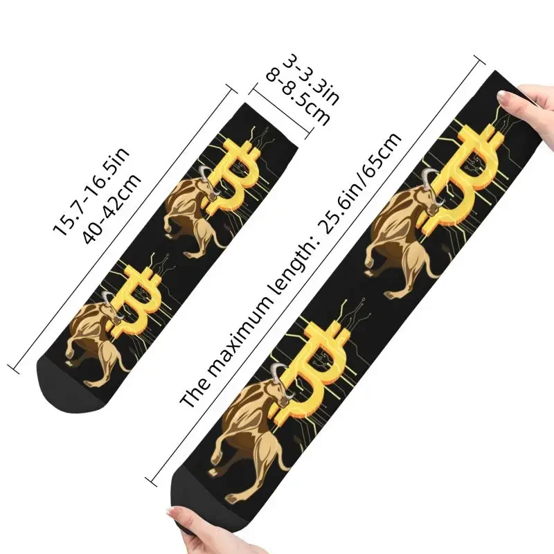 Bitcoin Bull Mens Crew Socks Unisex Kawaii BTC Crypto Currency Spring Summer Autumn Winter Dress Socks