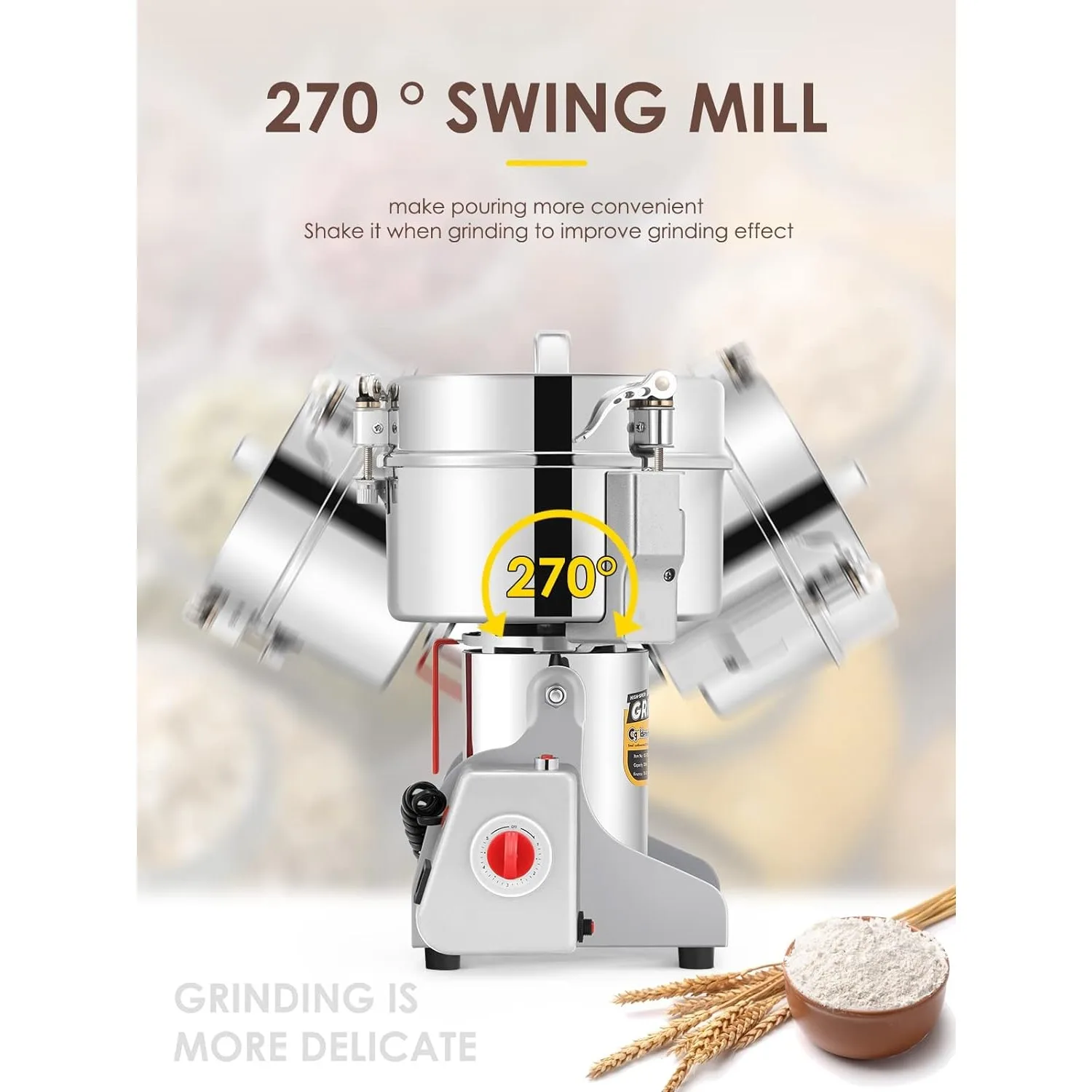 2500g Electric Grain Grinder Mill Safety Upgraded 3600W High-speed Spice Herb Grinder Commercial Superfine Machine