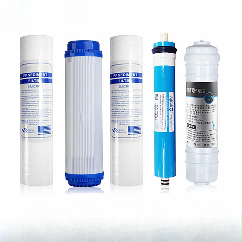 A complete set of ROPP cotton activated carbon five stage water purifier filter cartridges for water dispensers