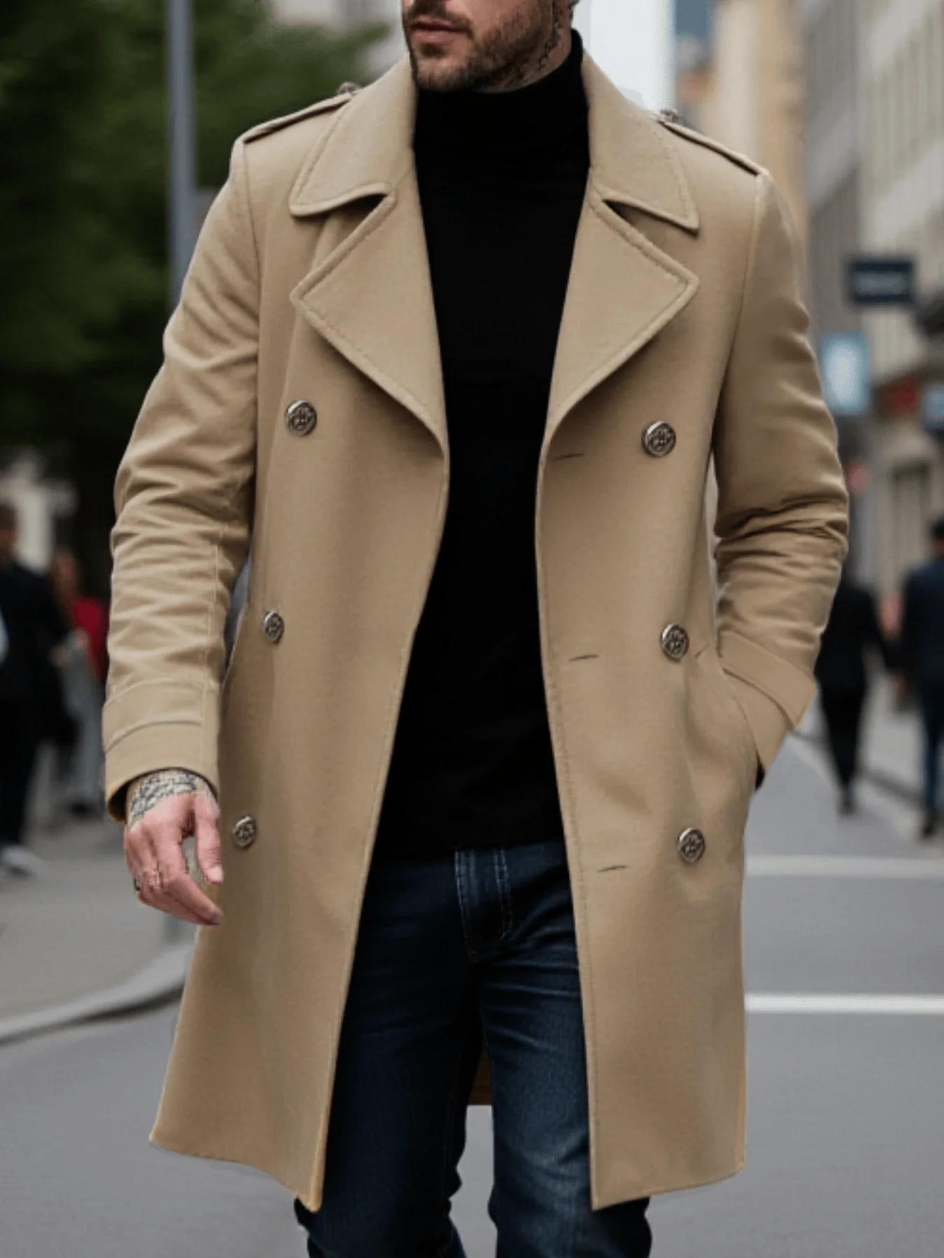 

Jacket-Foiled Coat-Overcoat for Men: Winter Warmth Plus Thick Wool, Double-Breasted Casual Commute & Outdoor Travel New Arrival