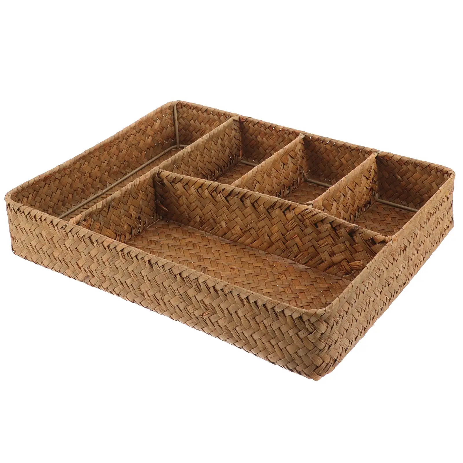 

Large Capacity 5-Grid Woven Straw Desktop Organizer Baskets 35x28x6cm Storage Boxes Counter Kitchen Shelf Holder