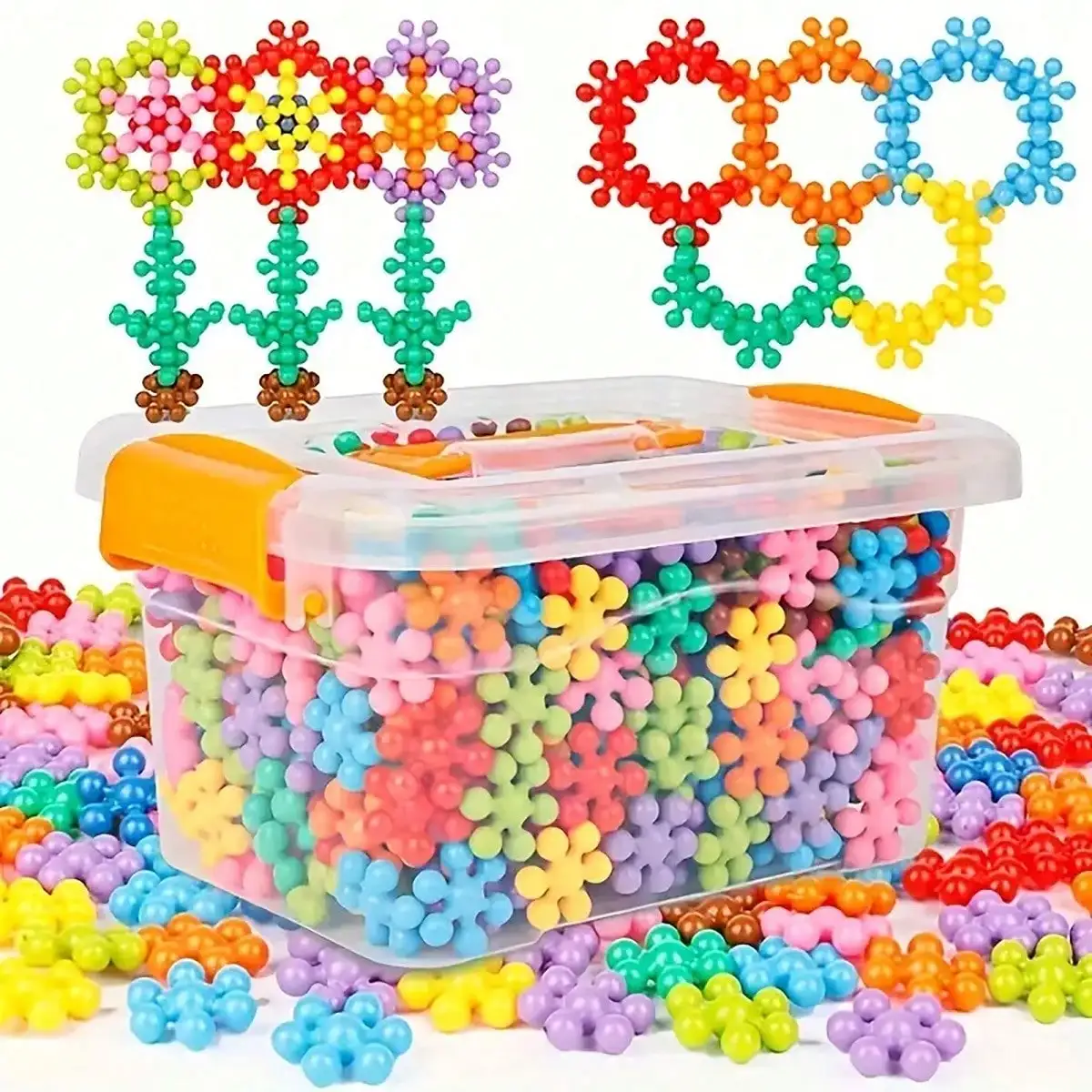 60/100/200pcs Plum Blossom 3D Snowflake DIY Interlocking Puzzle Building Blocks Set - Educational Plastic Assembly Toys For Easter, Christmas, And Giving,Kids Toys,Building Blocks,Puzzle,Kids Toys,Toys For Kids,Building Blocks,Kids Toys,Toys For Kids,Toys