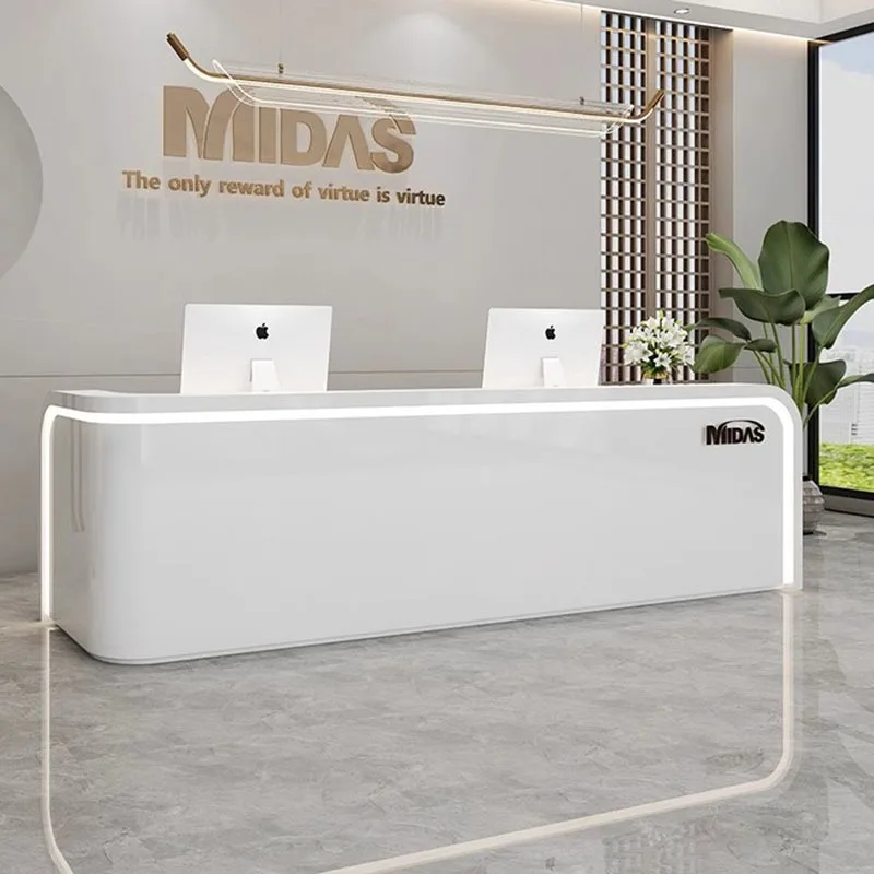 Display Shelf Beauty Reception Desk White Conference Luxury Information Hotel Reception Desk Modern Mostrador Modern Furniture