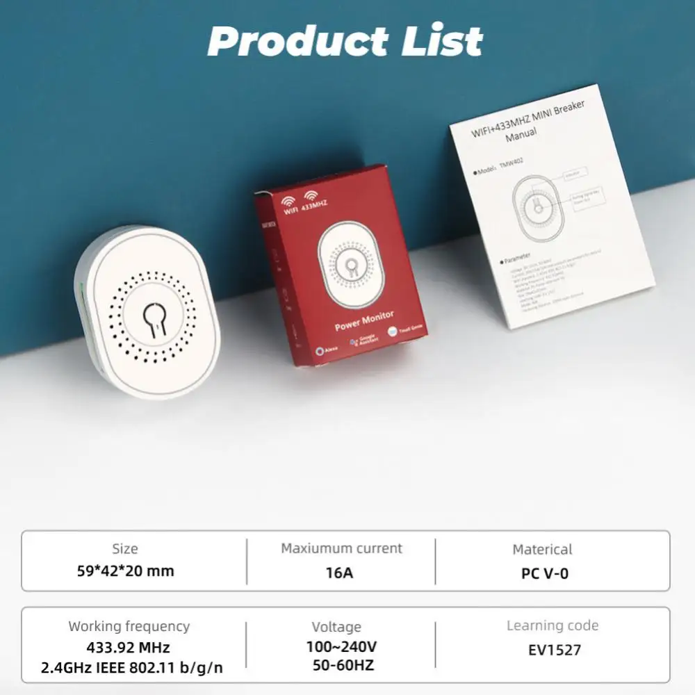 Tuya 16a Wifi Rf 433 Mini-Schakelaar Met Power Mornitor Double-Way Timer Relay Smart Life Breaker Werk Met Alexa Home