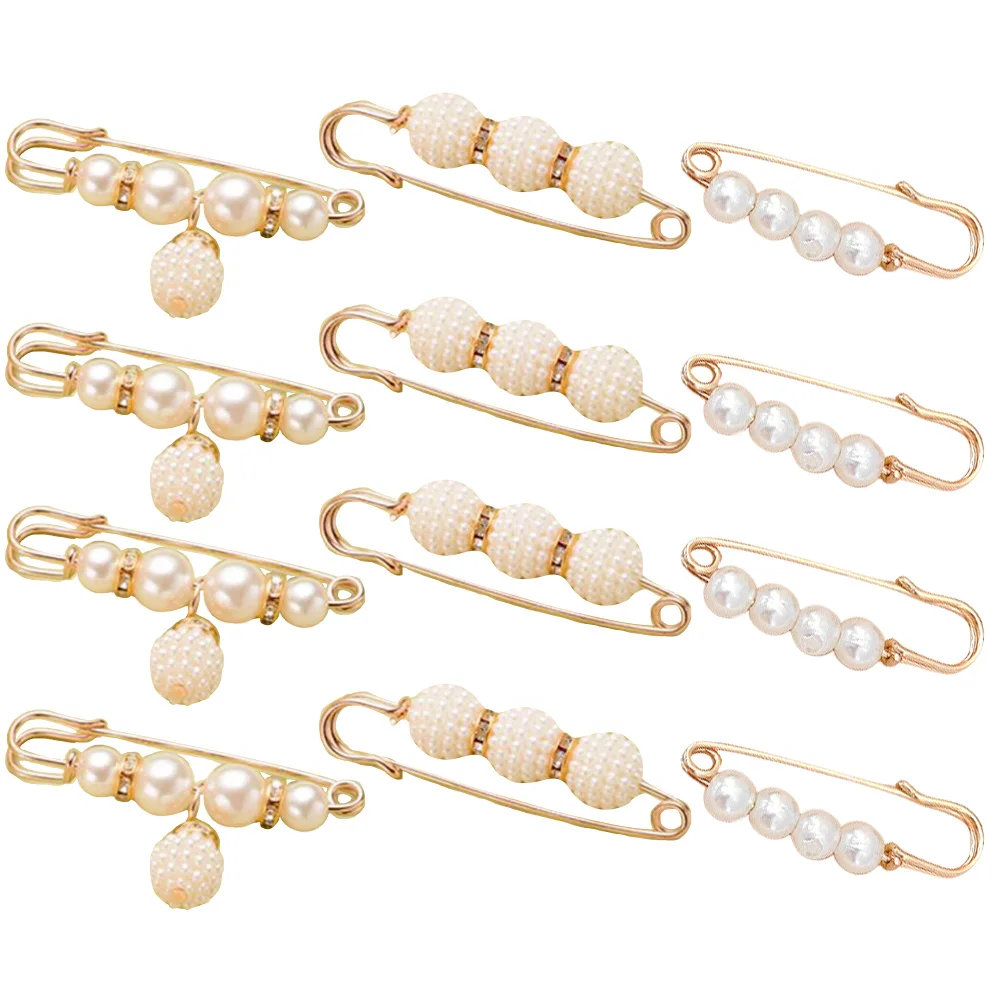 

12Pcs Waist Brooch Pin Pearl Shawl Dress Sweater Clips Clothing Scarf Pin Clip Decorative Brooch Brooches for Women