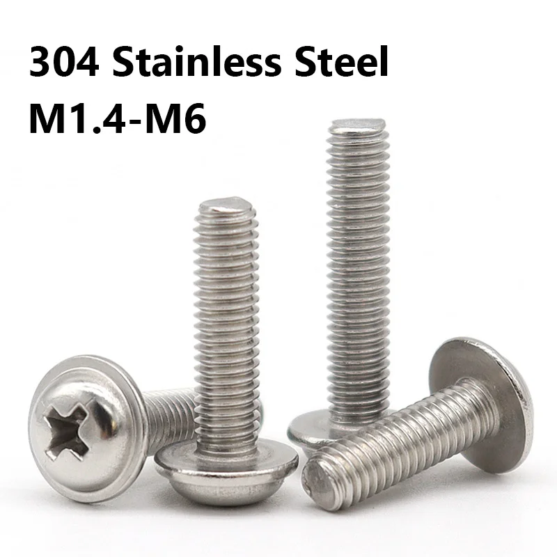 5~50Pcs Phillips Pan Head with Washer Collar Screw M1.4 M2 M2.5 M3 M4 M5 M6 Cross Recessed Truss Washer Head Bolts