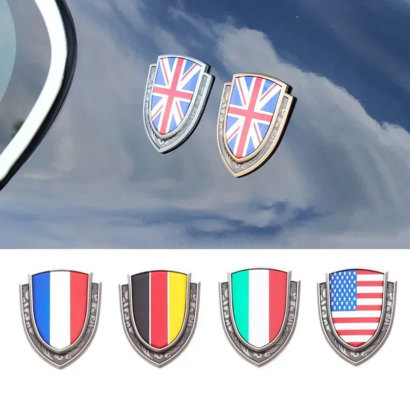 3D Metal Car Sticker Italy France Germany England America Flag Emblem Badge Decals Styling