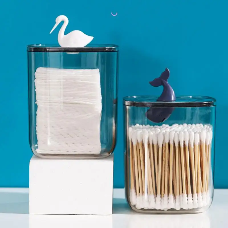 Transparente Qtip Titular com Tampa Bonito, Q Dica Dispenser, Cotonete De Algodão, À Prova De Poeira, Jóias Cosméticas, Banheiro Vasilha De Armazenamento