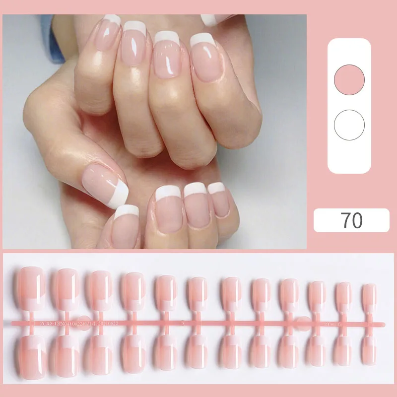 

24Pcs Charming French Style Ballet Wearable Fake Nail Tips Square Head Full Cover Press On Detachable Finished Fingernails