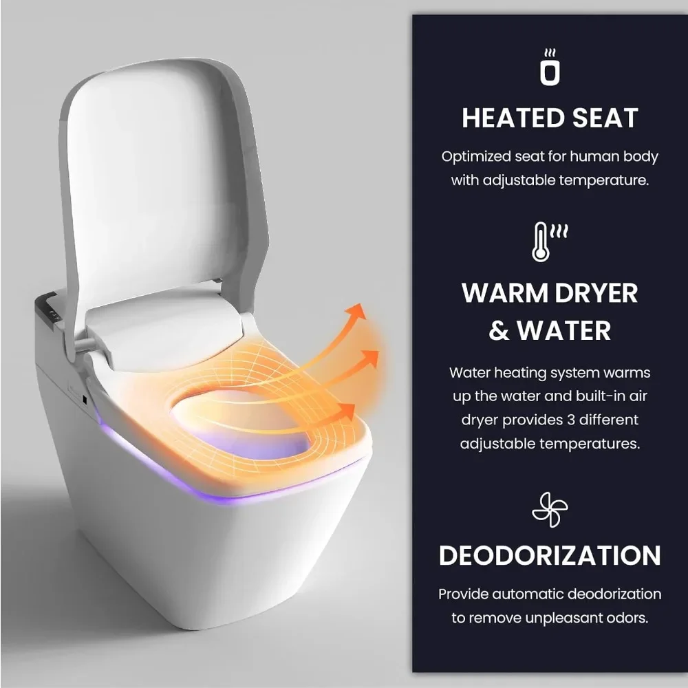 Smart Toilet, One Piece Integrated Toilet with bidet built-in, Auto Open/Close Lid, Auto Dual Flush, Heated Seat, Toilet Smart