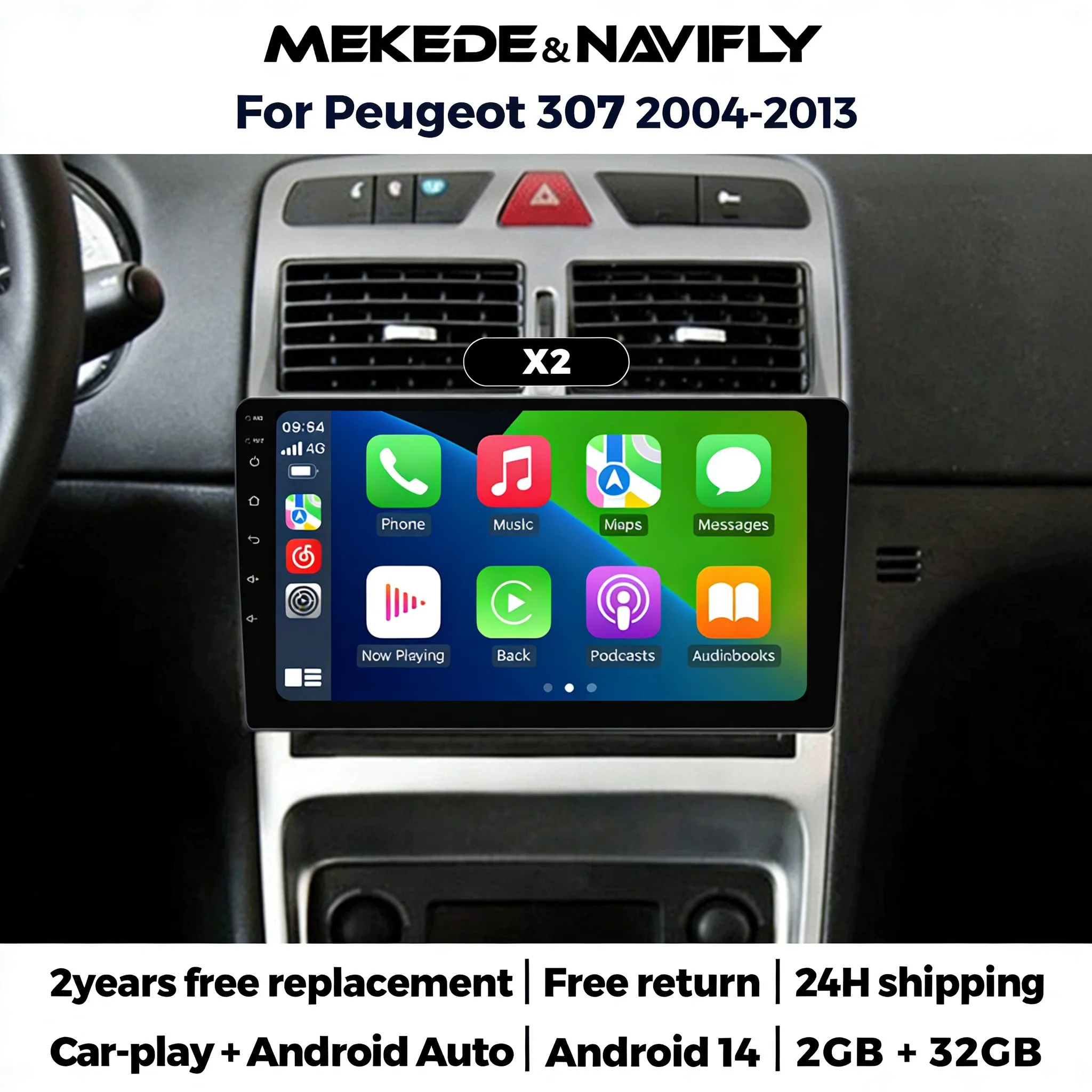 2026 Android 14 9inch Touch Screen For Peugeot 307 307CC 307SW 2002-2013 Car Radio Support Carplay Android AUTO RDS WIFI GPS SWC