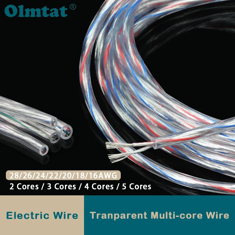 1/2/5m Transparent Power Cord 28/26/24/22/20/18/16AWG PVC Insulation Tinned Copper Cable 2 3 4 5 Cores LED Light Electronic Wire