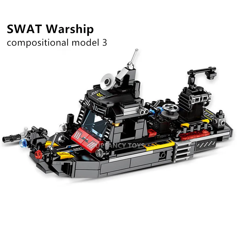 8Pcs/lot 695Pcs City SWAT Truck House Ship Building Blocks Sets Police Command Vehicle Car Bricks Educational Toys for Children