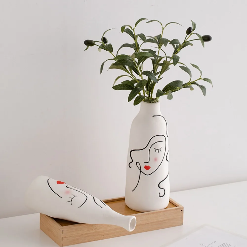 Creative Facial Ceramic Vase Ornaments Living Room Wine Cabinet Desktop Flower Arrangement Container Home Decoration Accessories