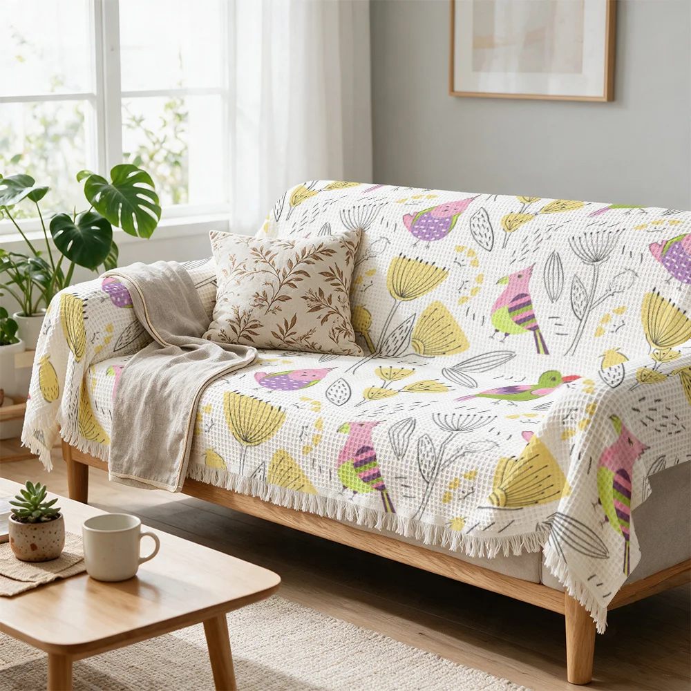 Chic Bohemian Botanical Tropical Print Throw Blanket for Sofa Couch Bed Decor Cushion Cover Living Room Summer Autumn Home Decor