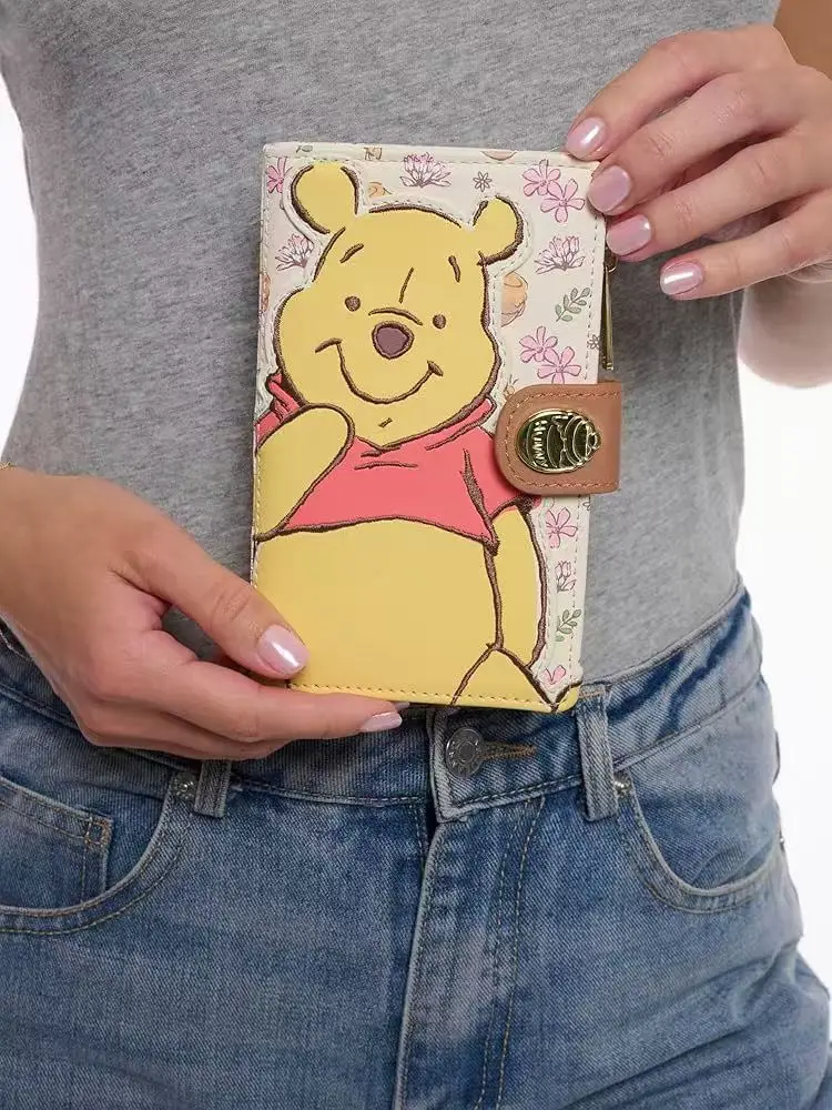 New Disney Winnie the Pooh Fashion Wallet Card Holder Foldable Multi-functional Storage Bag Large Capacity For Girl Gift