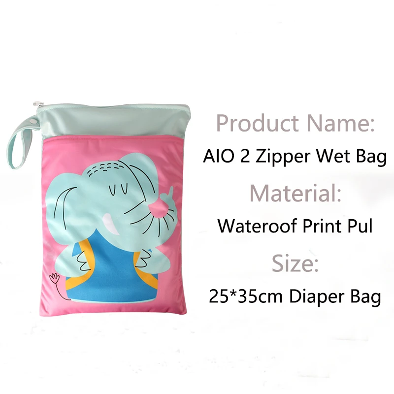 AIO 1 pz 25*35cm borsa per pannolini per bambini borse bagnate borsa per pannolini impermeabile in tessuto borsa per pannolini riutilizzabile per bambini due tasche borsa asciutta