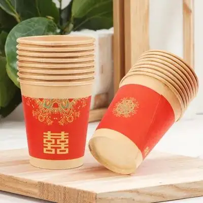 

50pcs Party Disposable For Beverage Banquet Outdoor Event Thicken Food-Grade Beverage Chinese Wedding Party Paper Wedding Tea
