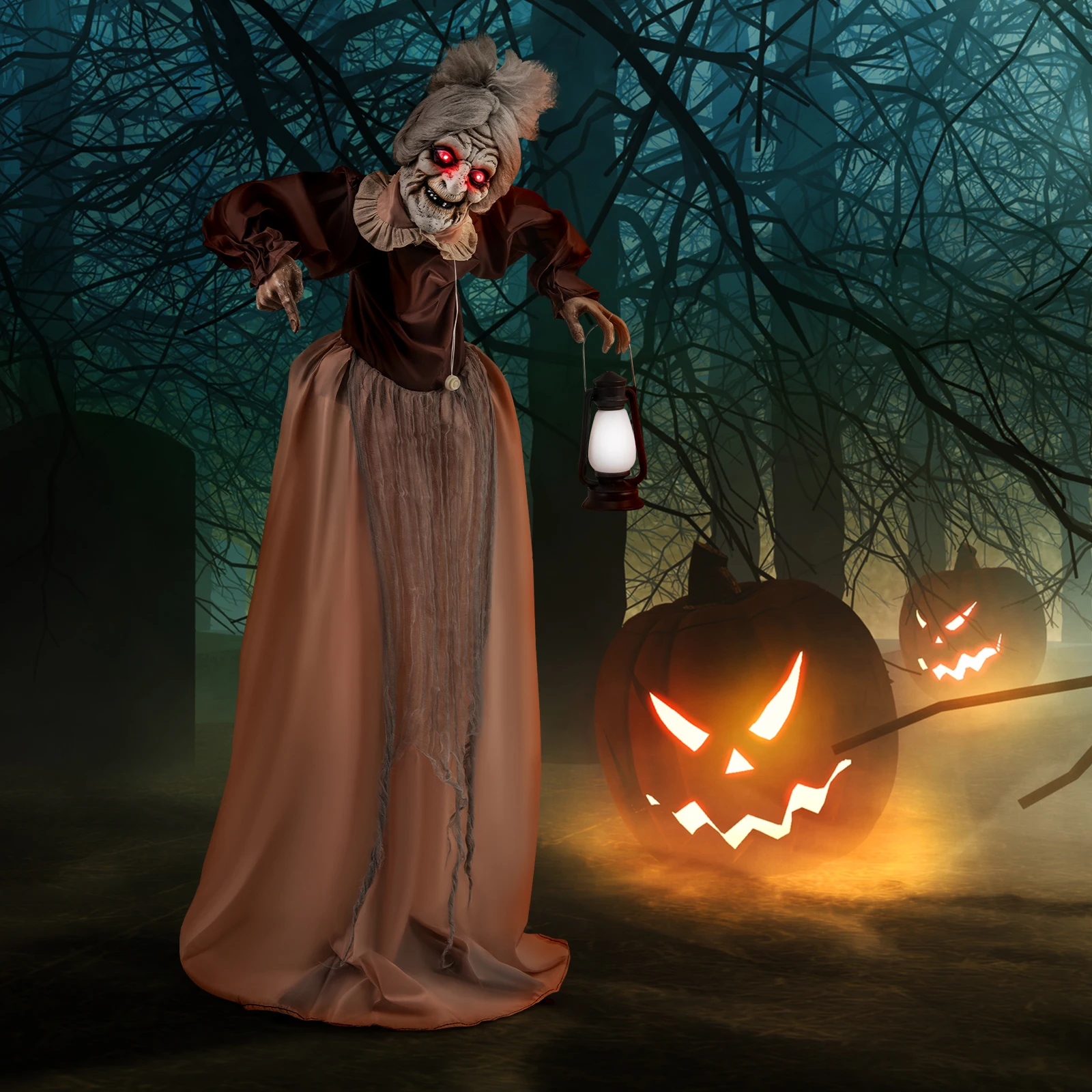 Halloween Animatronic, Talking Zombie Maid in Lantern, Halloween Decorations with Movable Head and Arms, Lights and Sounds 2