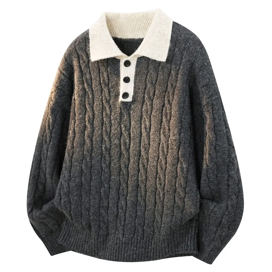 Autumn Winter 2026 New Fashion Brand Lapel Half Button Sweater for Men Loose  Versatile British Fried Dough Twists Knitwear