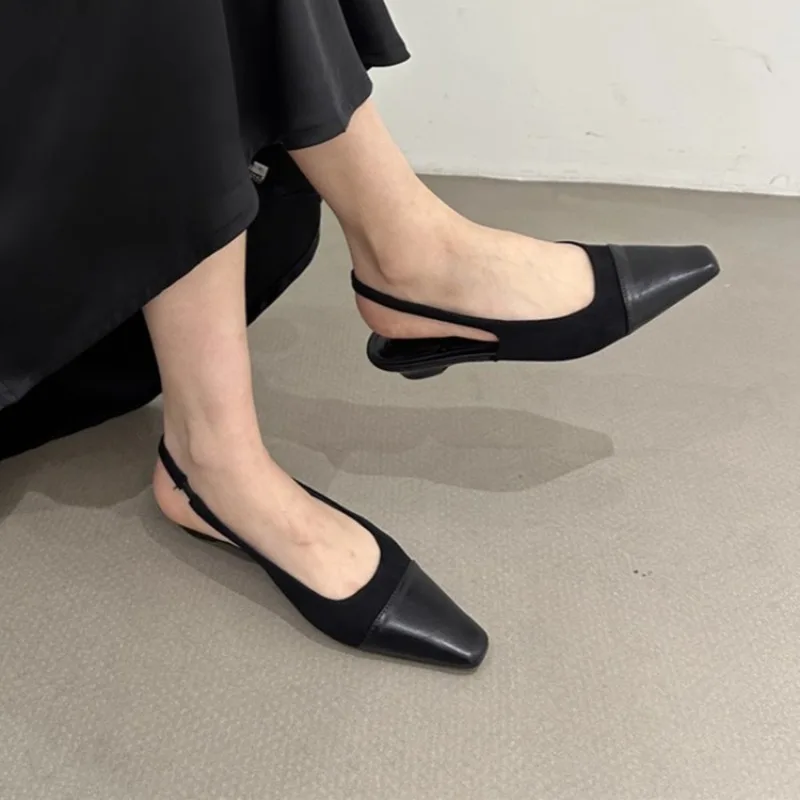 

2025 New Fashionable Elegant Genuine Leather Low Heel Shoes Women Shoes Pointed Toe Square Heels Shallow Ladies Footwear Summer