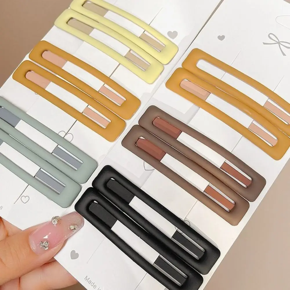 6pcs/set Simple Korean Style Rectangle Hairpins Frosting Solid Color Geometry Barrettes Geometry Metal Women