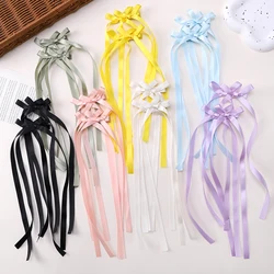 2pcs/lot Y2k long silk strip hair clip solid color double bow sweet hairgripes elegant tassel ponytail tie barrette