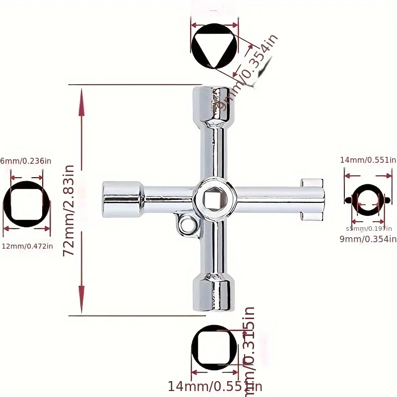 2Pc Cross Switch Square Key 4-way Multifunctional Key Universal Control Cabinet Key Electric Water Gas Meter Cabinet Opening Key