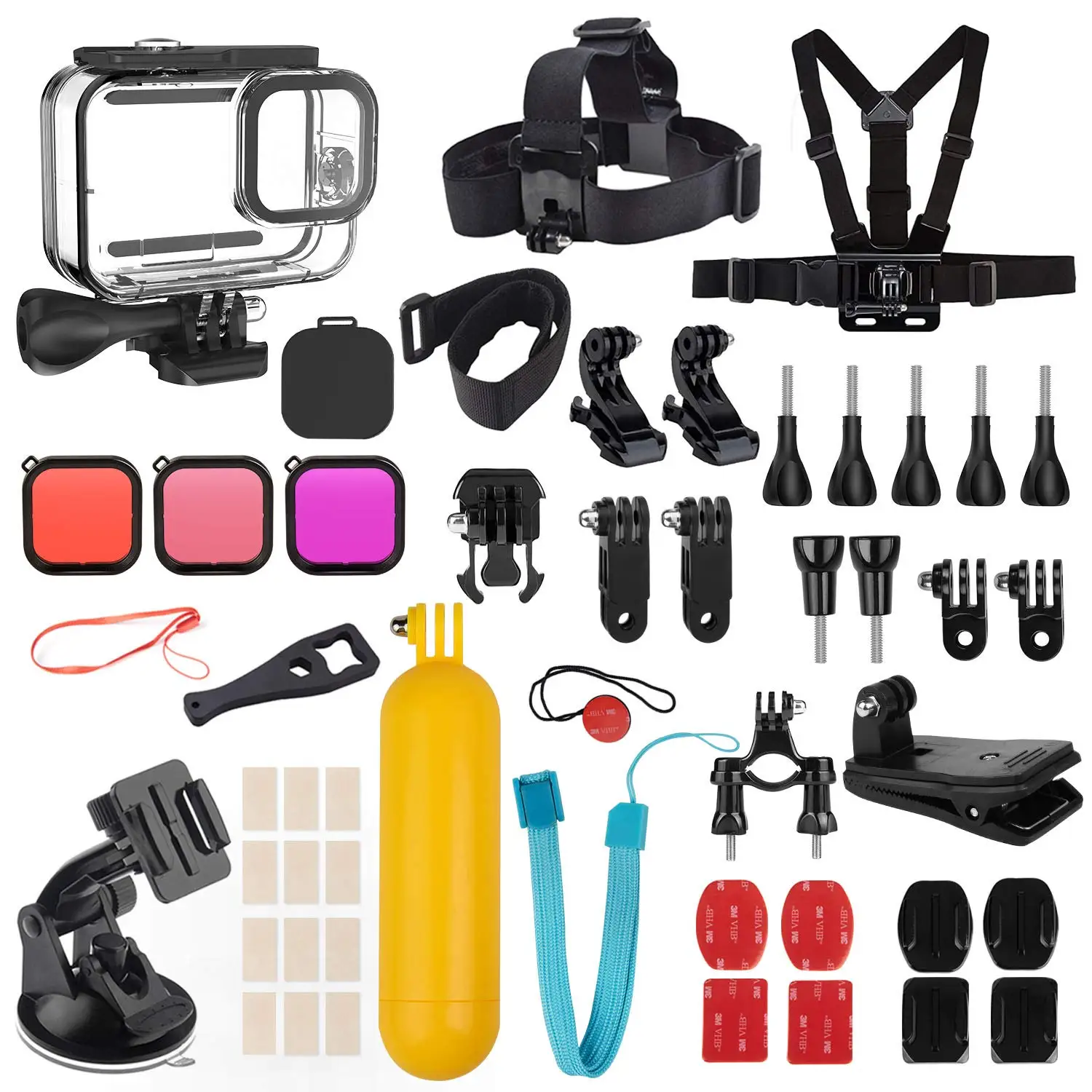 Action Camera Accessories Kit For Gopro 11 10 9 with Waterproof Housing Bike Mount Floating Grip Filters Silicone Case etc.