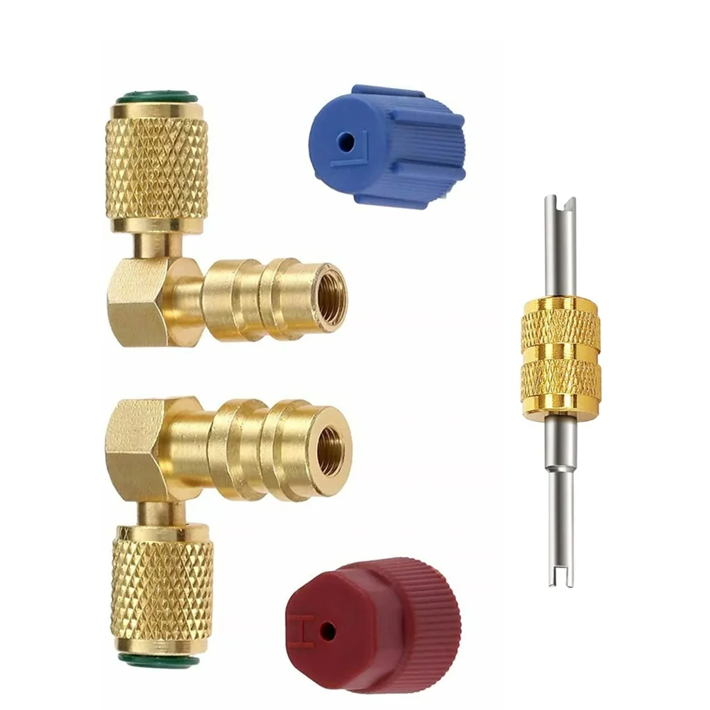 Brass Valve Adapter Kit R12 To R134A Cooling Systems Conversion Kit, 90 Degree Quick Connect Valve For High/Low Pressure
