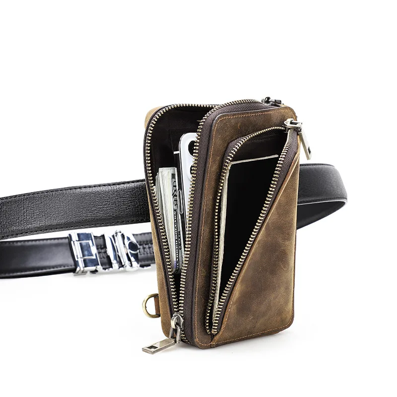 الرجعية حزام جلد الخصر شنقا الهاتف المحمول تخزين المحفظة في الهواء الطلق الكتف عبر الجسم حقيبة رجالية متعددة الوظائف