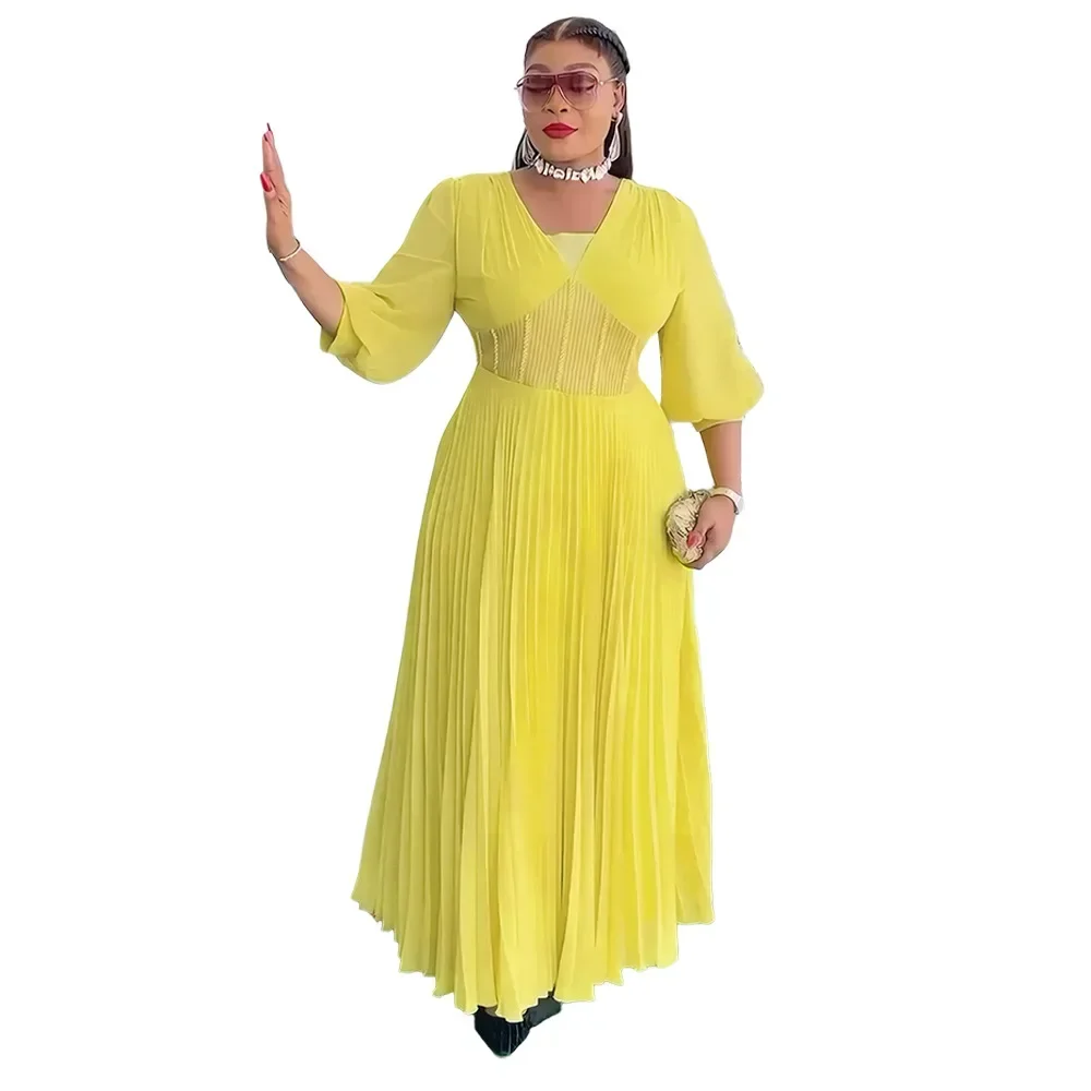 

Fashion African Dresses for Women Chiffon Pleated Long Evening Party Dress Wedding Gown Ankara Dashiki Africa Clothing Vestidos