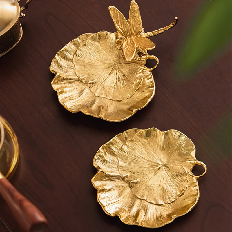 Brass Storage Tray Livingroom Snacks Fruit Plate Home Decoration Ornaments Pure Copper Ginkgo Leaf Bedroom Jewelry Storage Tray