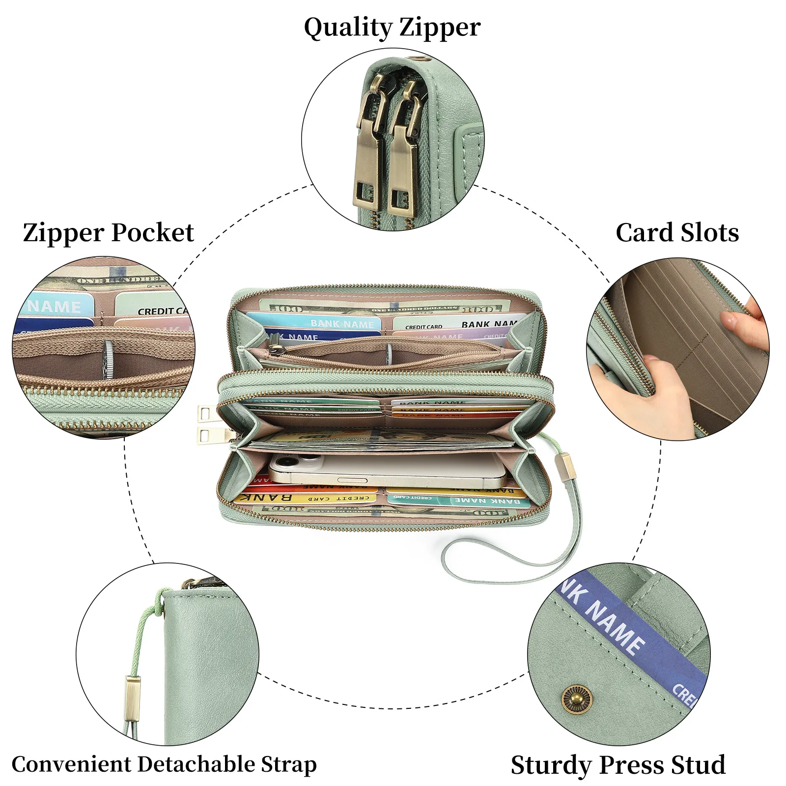 RFID Lady's Wallet With Double Zippers Retro Color Contrast Long Purse  Suitable For European Style Large Capacity Men's Handbag