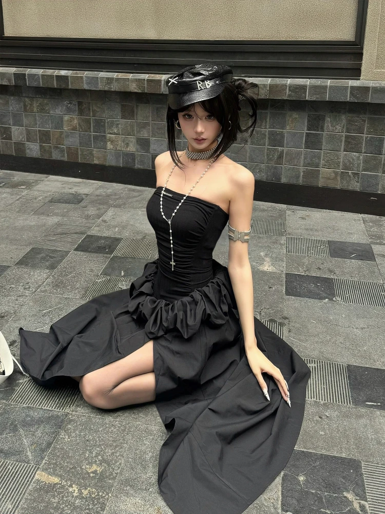 

MOXI k Moment Classic Sexy Girl Ceremony Bla Strapl Long Tulle Skirt Splice Women's Summer Faion Casual Dr