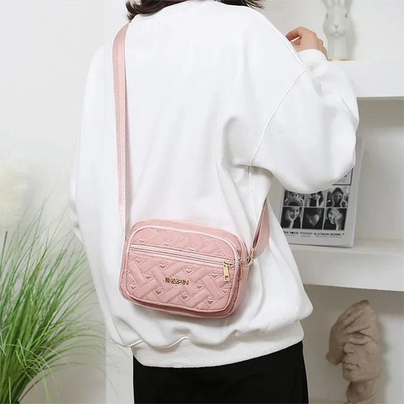 Fashion Embroidery Women Nylon Square Handbags Shoulder Cross Body Casual Zipper Handbag