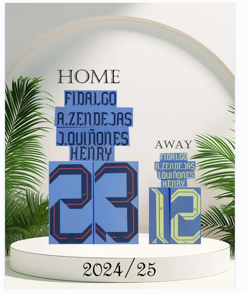 Top quality 2025 Club America name sets FIDALGO 2024/25 Home and away A.ZENDEJAS Name and number J.QUINONES CA NAMESET