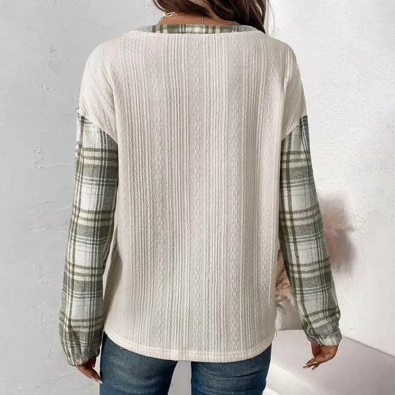 

Women's Plaid Patchwork Long Sve T-irt Pullover Casual Sle Cotton Comfortable Fit Autumn Faion Ladies' Top