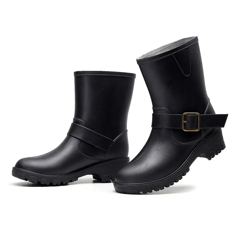 New Leisure Rain Boots Women Low-Heeled Round Toe Shoes Waterproof Middle Tube Rain Boots Chaussures Femmes Women Shoes 78u