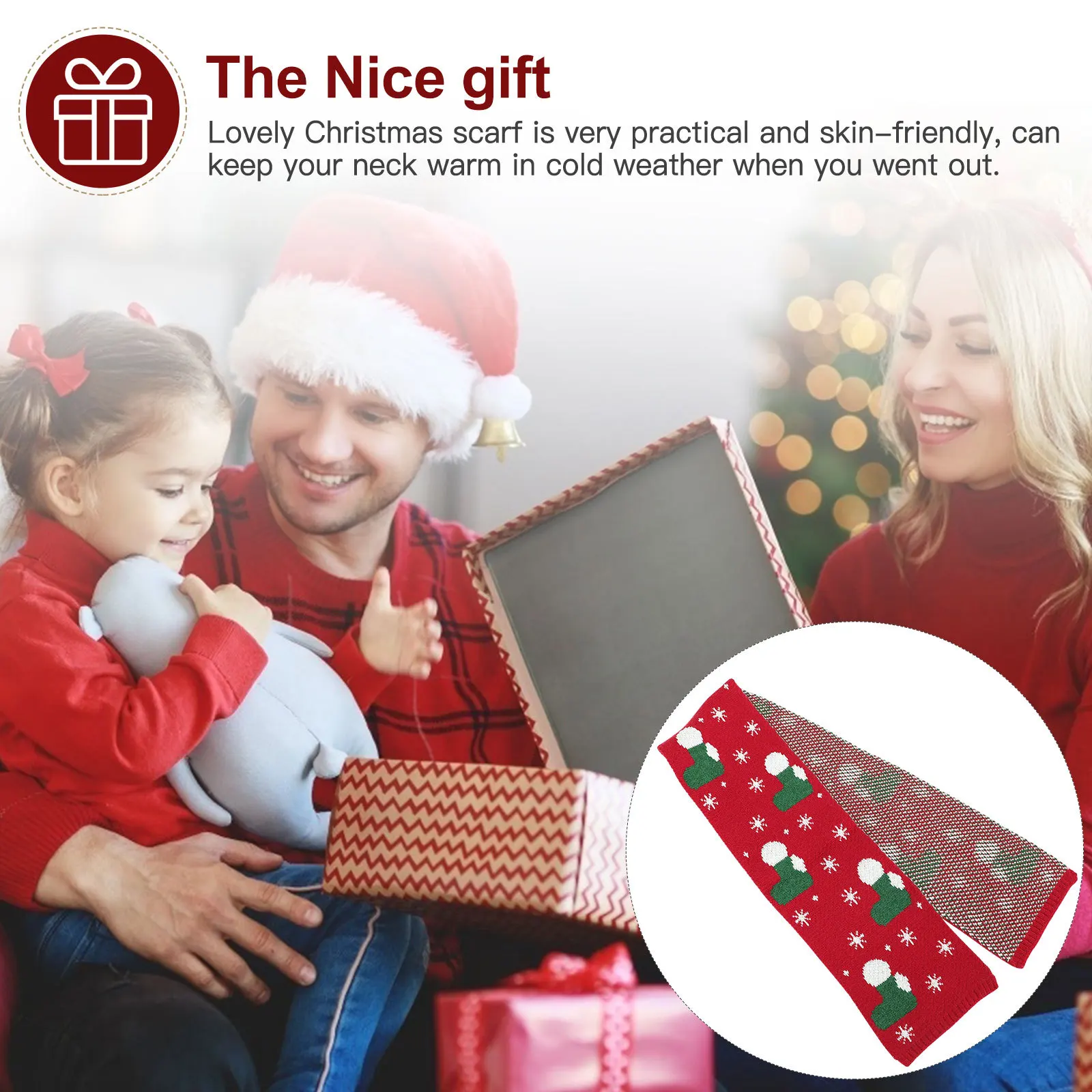 

Kids Christmas Scarf Knit Winter Warm Accessory Soft Skin-Safe Crafted Design Holiday Gift for Children Boys Girls