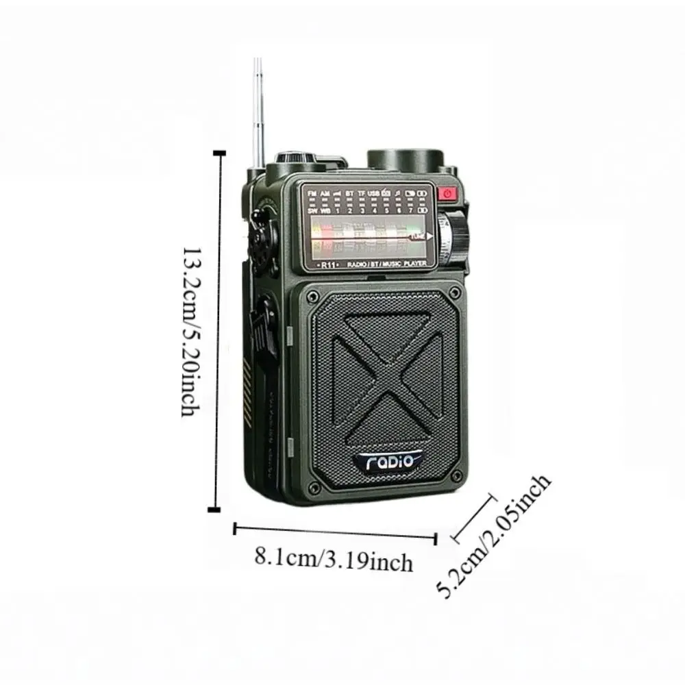 راديو شمسي محمول يعمل بالبلوتوث، تشغيل USB، بنك طاقة يعمل بالطاقة الشمسية، مصباح يدوي، بطاقة TF، راديو كامل النطاق للسفر