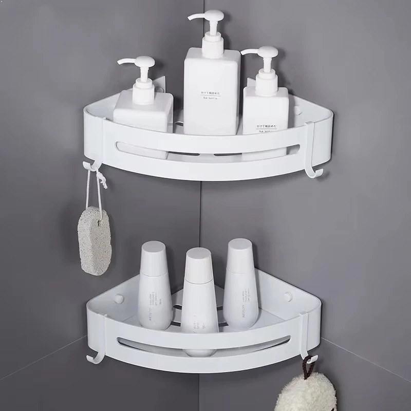 White Aluminum Bathroom Corner Shower Shelf, Wall Mounted Storage Holder, Shampoo Basket Organizer