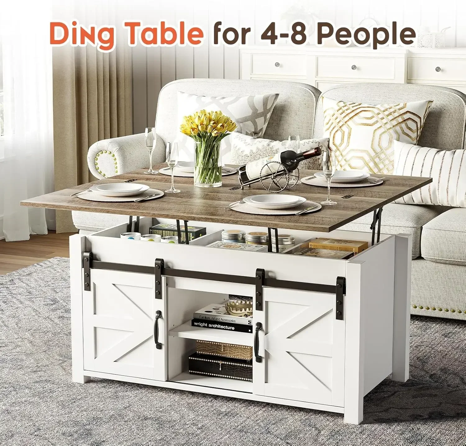 Coffee Table Lift Top, 4 in 1 Multi-Function Convertible Coffee Table with Hidden Compartment