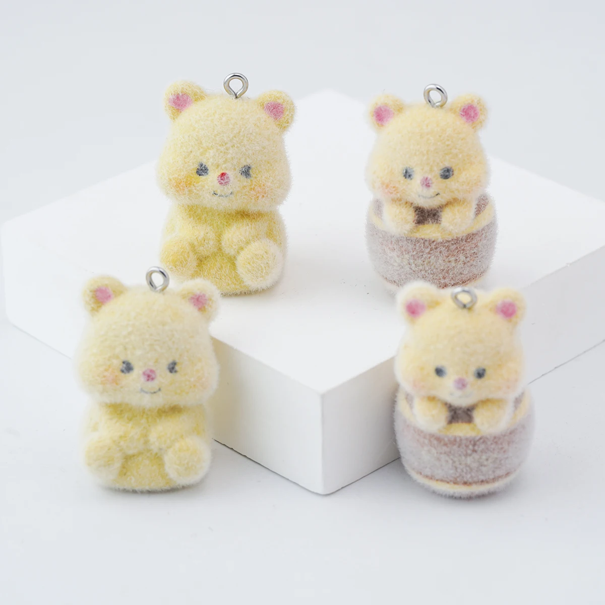 30pcs 3D Fluffy Little Yellow bear Charms Cartoon animals doll Pendant For making Necklace Keychains DIY crafts Jewelry fittings