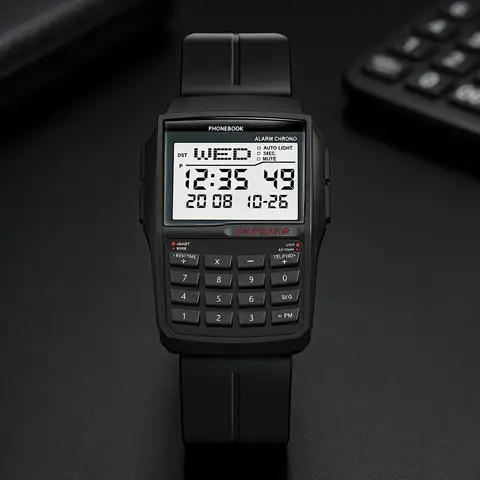 Men's Top Luxury LED Multifunction Calculator Watch Silicone Strap Luminous Electronic Numeric Watch Keyboard Style