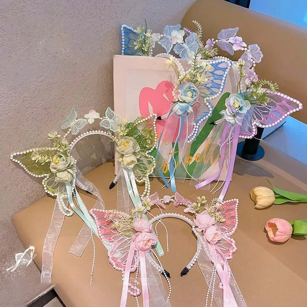 

Sweet Butterfly Fairy Hair Hoop Kawaii Ribbon Big Butterfly Wing Hairpins Hair Accessories Hair Ornaments Elf Ear Headband Daily
